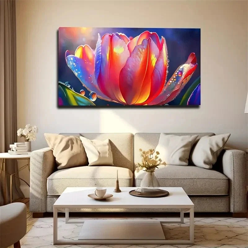 Vibrant Tulip Flower Detailed Wall Art Canvas Office Home Room Framed 120x60cm