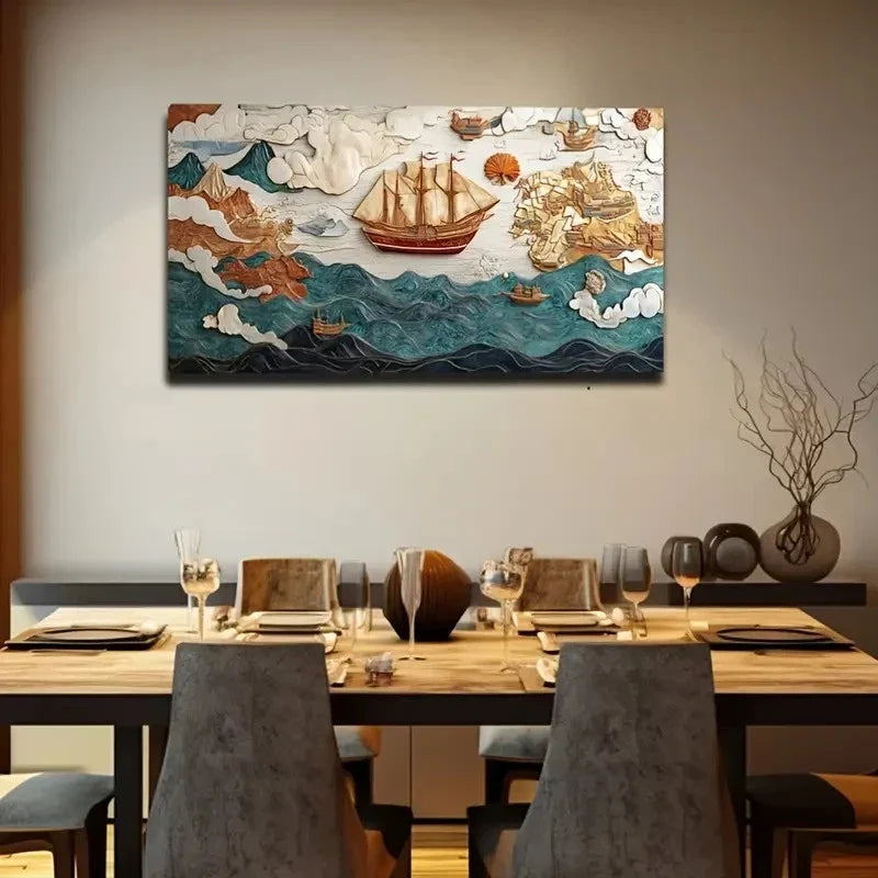 Vibrant Sailboats & Ocean Scene Wall Art Canvas Office Home Room Framed 120x60cm