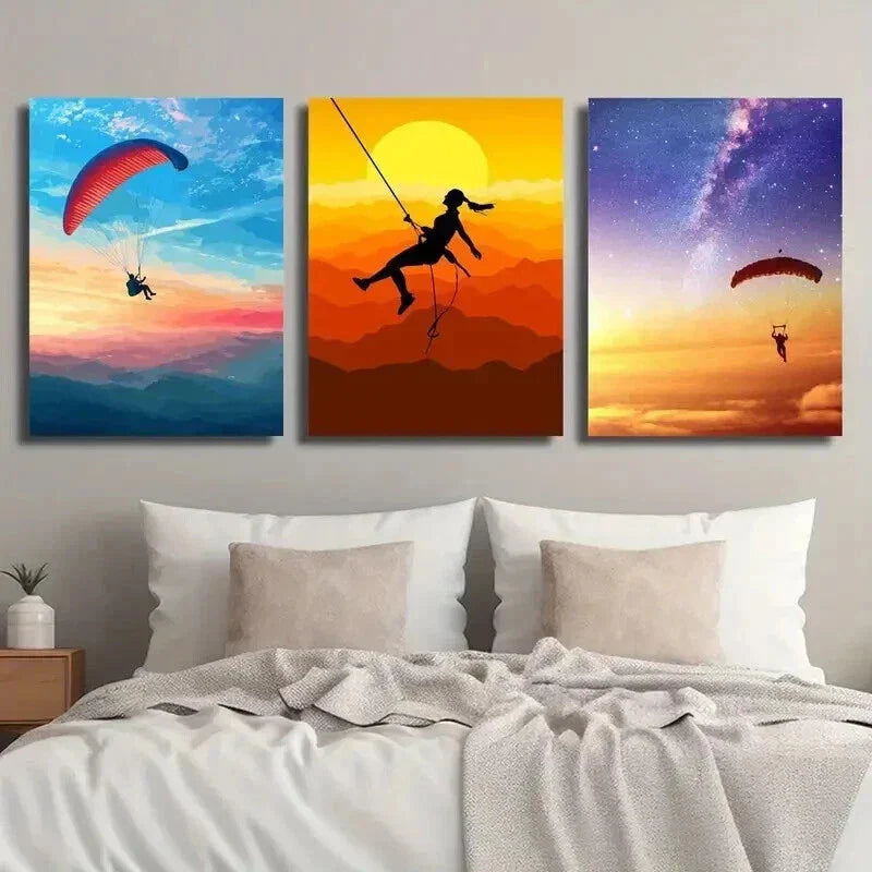 3pcs Paraglider Hang Glider Skydiving Travel Wall Art Set Canvas Framed 40x60cm - High Quality Print 100% Australian Made Wall Canvas Ready to Hang