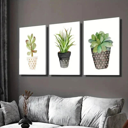 3pcs Vibrant Potted Succulent & Cactus Plant Wall Art Set Canvas Framed 40x60cm - High Quality Print 100% Australian Made Wall Canvas Ready to Hang