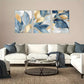 3pcs Blue and Golden Leaf Floral Metal Print Ready to Hang Art