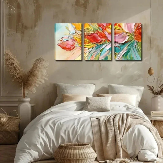 3pcs Vibrant Watercolor Tulip Triptych Perfect Wall Art Set Canvas Framed 40x60cm - High Quality Print 100% Australian Made Wall Canvas Ready to Hang