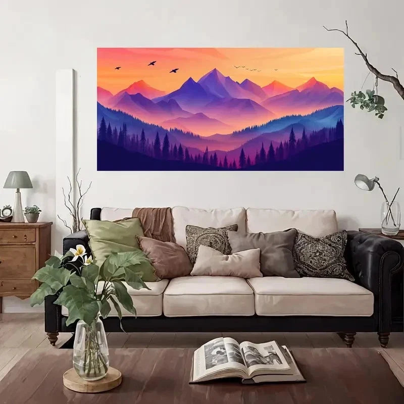Mountain Sunset Landscape Wall Art Canvas Office Home Room Framed 120x60cm