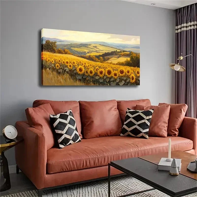 Sunflower Field Landscape Hills Wall Art Canvas Office Home Room Framed 120x60cm