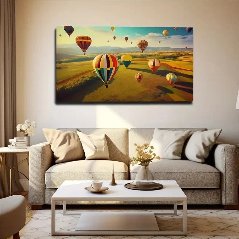 Air Balloons Suitable Wall Art Canvas Office Home Room Framed 80x45cm