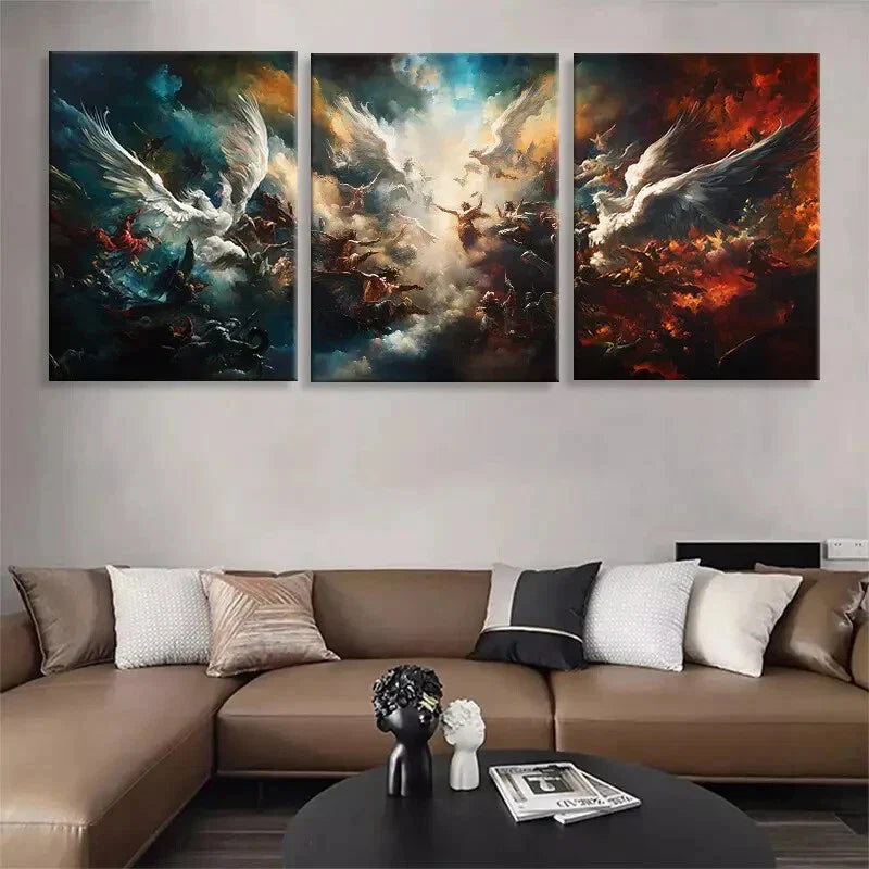 3pcs Epic Battle of Angels and Demon Perfect Wall Art Set Canvas Framed 40x60cm - High Quality Print 100% Australian Made Wall Canvas Ready to Hang