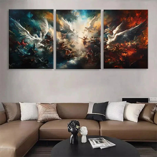 3pcs Epic Battle of Angels and Demon Perfect Wall Art Set Canvas Framed 40x60cm - High Quality Print 100% Australian Made Wall Canvas Ready to Hang