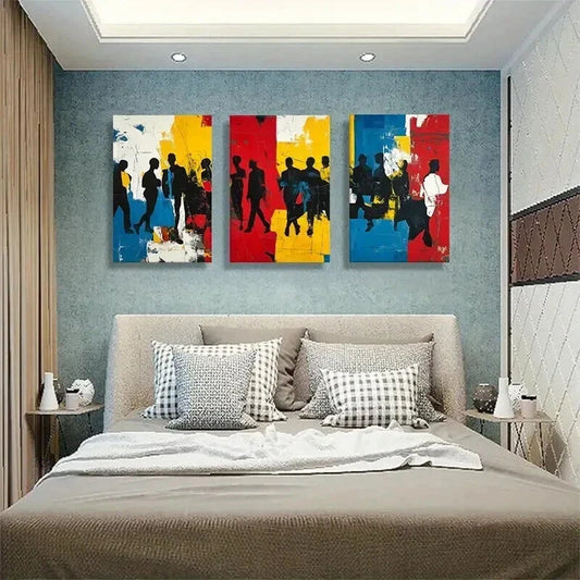 3pcs Dynamic Silhouette Abstract Vibrant Perfect Wall Art Set Canvas Framed 40x60cm - High Quality Print 100% Australian Made Wall Canvas Ready to Hang