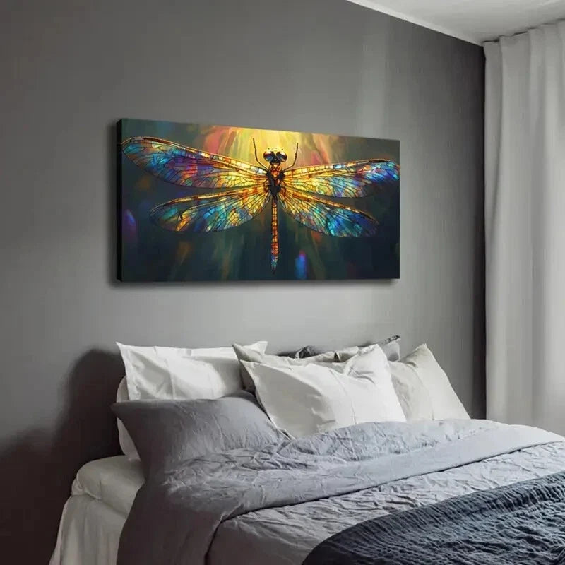 Dragonfly Vibrant Blue & Green Wall Art Canvas Office Home Room Framed 120x60cm
