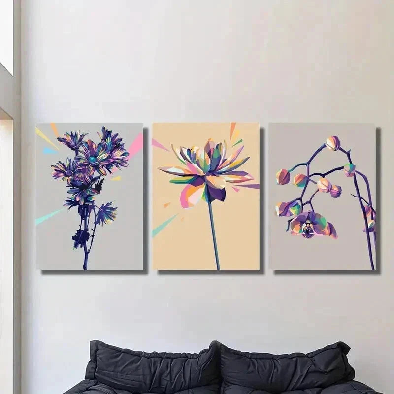 3pcs Three Dimensional Purple Orchids Wall Art Set Canvas Framed 40x60cm - High Quality Print 100% Australian Made Wall Canvas Ready to Hang