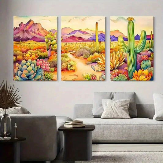 3pcs Vibrant Cactus & Succulent Design, Metal Print Ready to Hang Art