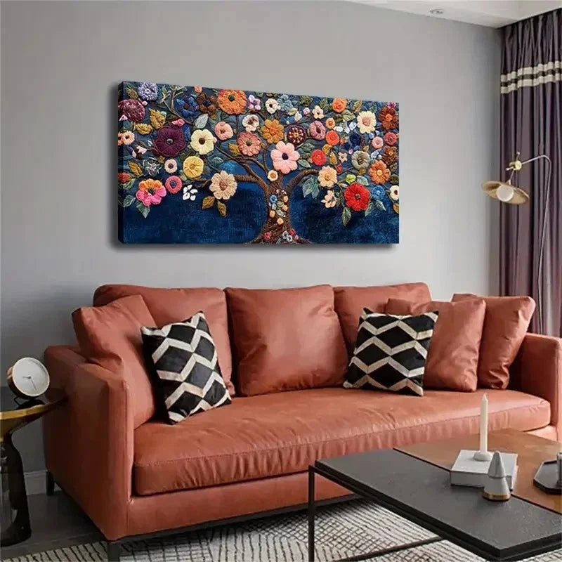 Abstract Blooming Trees Embroid Wall Art Canvas Office Home Room Framed 120x60cm