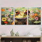 3pcs Colorful Mosaic Frog with Flowers Metal Print Ready to Hang Art