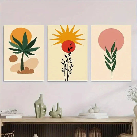 3pcs Modern Abstract Boho Style Paintings Tree Metal Print Ready to Hang Art