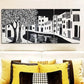 3pcs Black and White Ancient City Canal Wall Art Set Canvas Framed 40x60cm - High Quality Print 100% Australian Made Wall Canvas Ready to Hang
