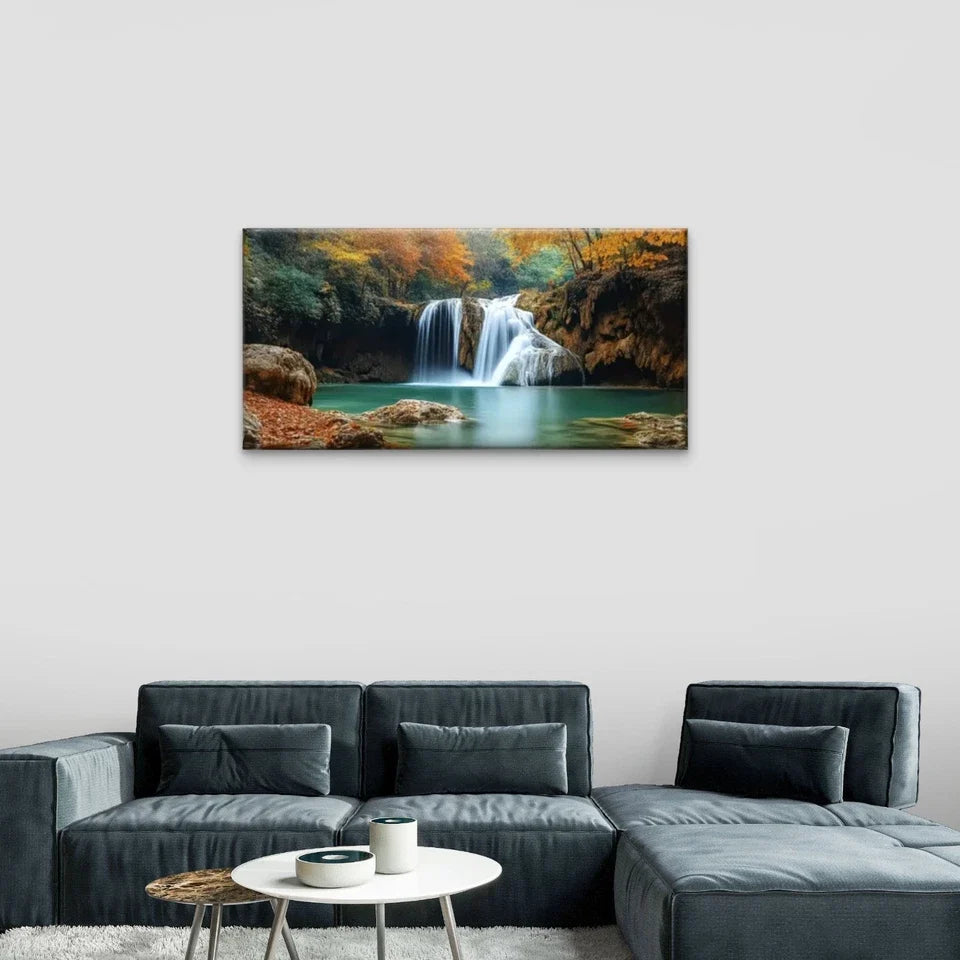 Waterfall Forest Autumn Wall Art Canvas Office Home Room Framed 120x60cm
