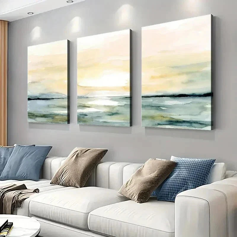 3pcs Sunrise Sunset Beach Ocean Abstract Wall Art Set Canvas Framed 40x60cm - High Quality Print 100% Australian Made Wall Canvas Ready to Hang