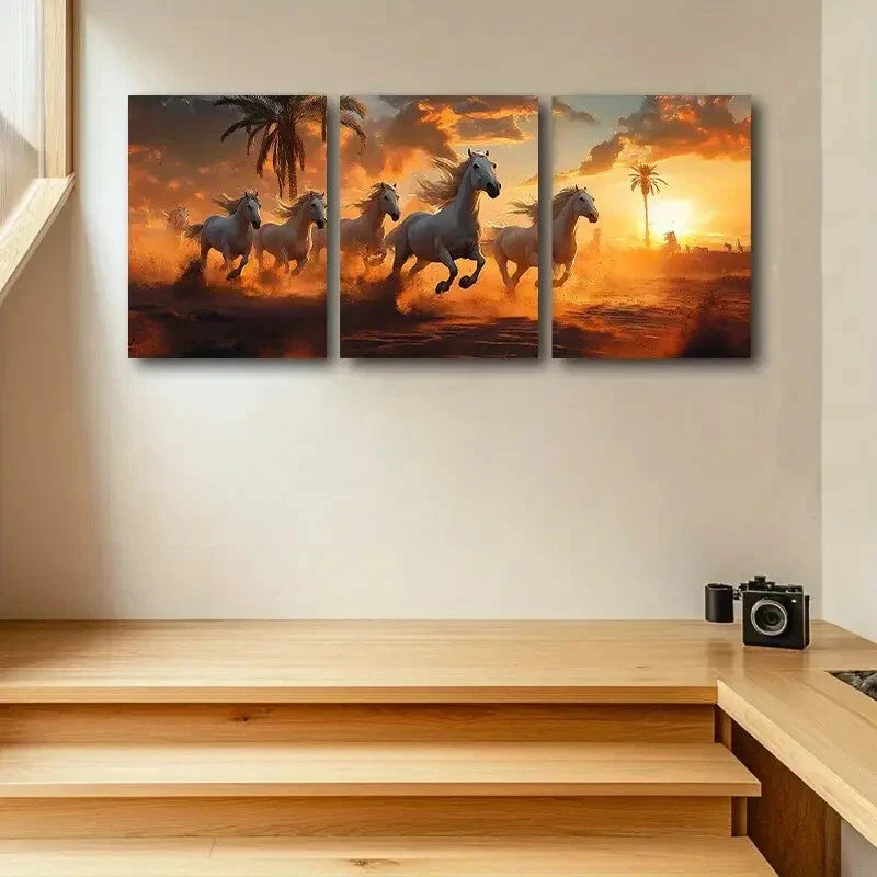 3pcs Horse Running Patterns Animal Themed Metal Print Ready to Hang Art