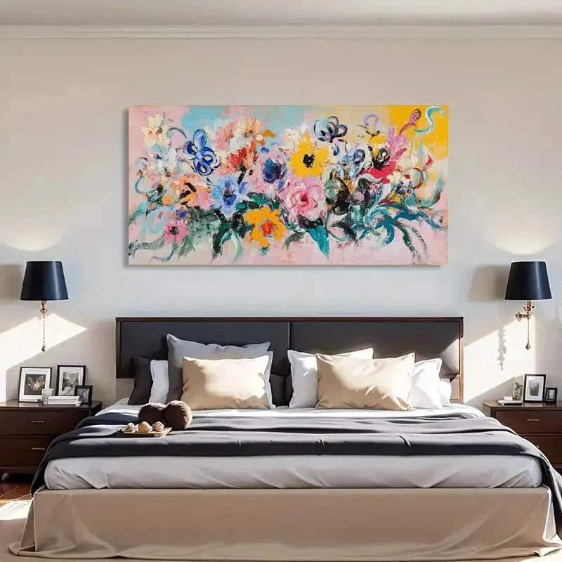 Abstract Floral Vibrant Modern Wall Art Canvas Office Home Room Framed 120x60cm