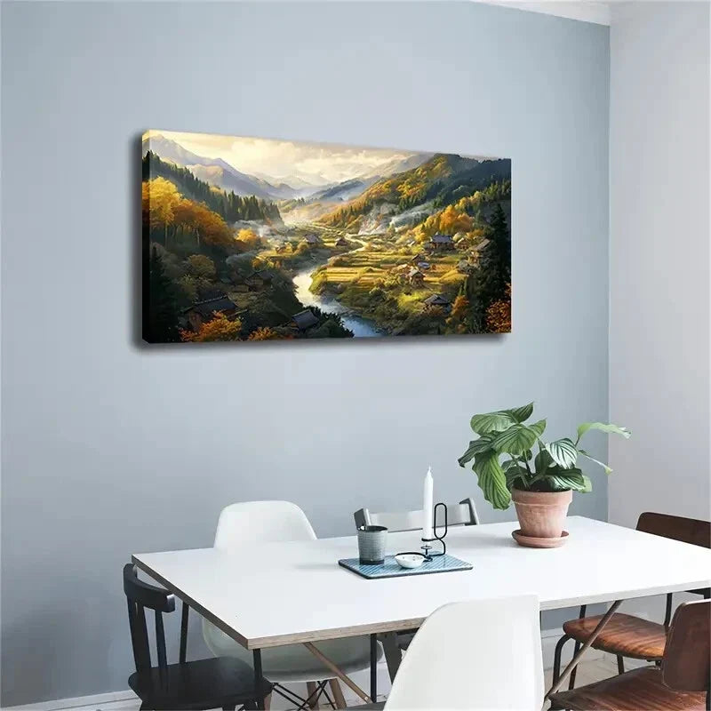 River Meandered Between Valleys Wall Art Canvas Office Home Room Framed 120x60cm