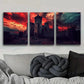 3pcs Dilapidated Castle Against a Crimson Sky Metal Print Ready to Hang Art