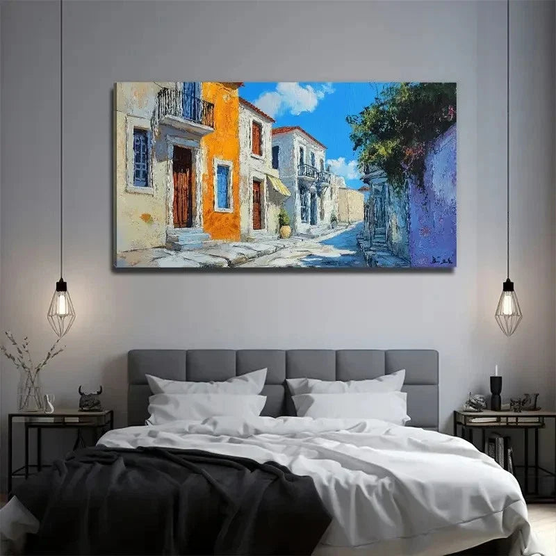 Modern Building European Street Wall Art Canvas Office Home Room Framed 80x45cm