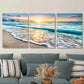3pcs Beach Sunset Vibrant Sunset & Waves Wall Art Set Canvas Framed 40x60cm - High Quality Print 100% Australian Made Wall Canvas Ready to Hang