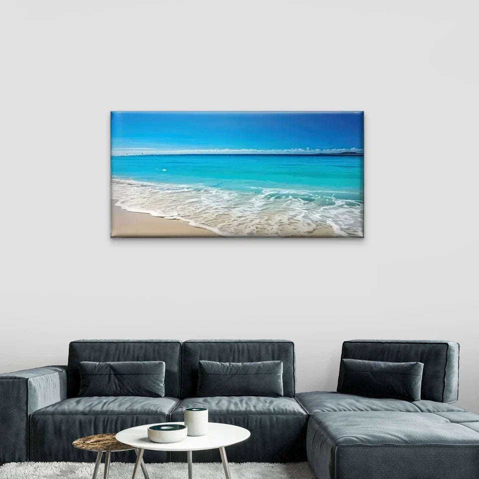Beach Scene Blue Sky Sand Wall Art Canvas Office Home Room Framed 80x45cm