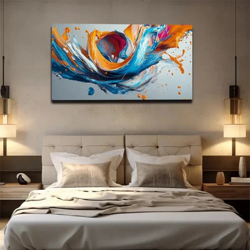 Vibrant Colorful Brushstrok Wall Art Canvas Office Home Room Framed 80x45cm