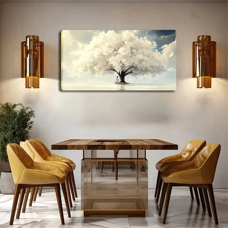 Serene Tree Blue Sky White Wall Art Canvas Office Home Room Framed 120x60cm