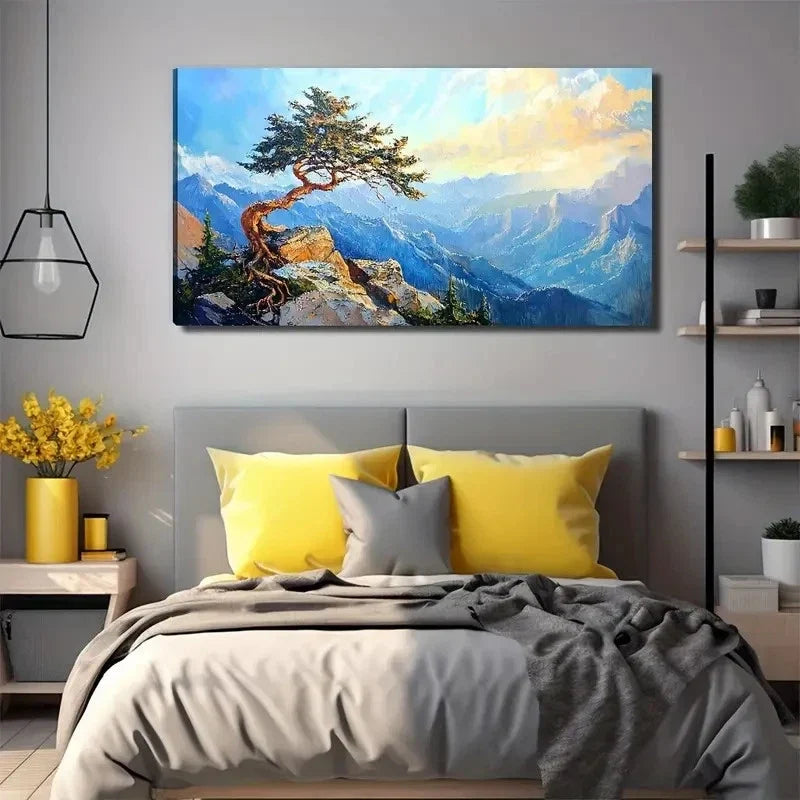 Tree On The Mountain Suitable Wall Art Canvas Office Home Room Framed 120x60cm