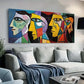 Modern Colorful Portrait Faces Wall Art Canvas Office Home Room Framed 80x45cm