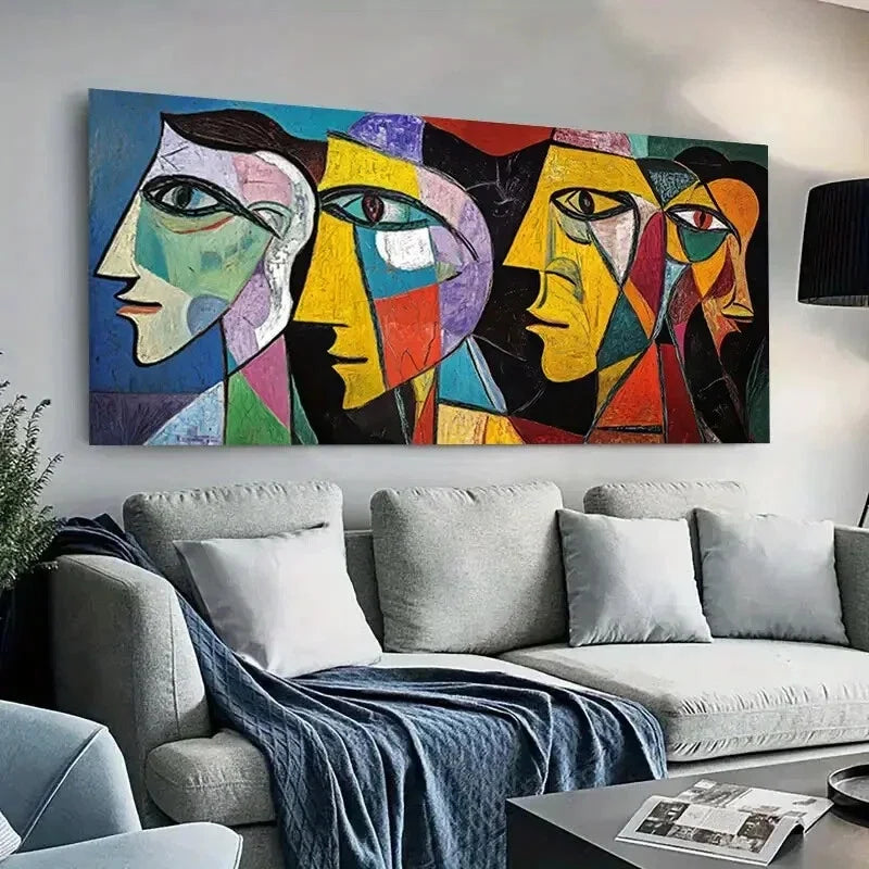 Modern Colorful Portrait Faces Wall Art Canvas Office Home Room Framed 80x45cm