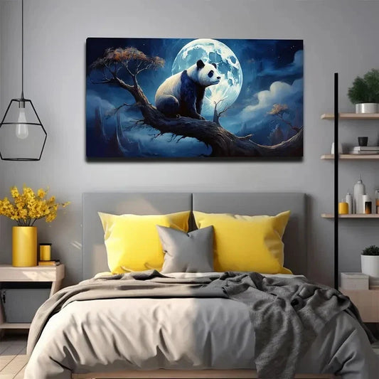 Adorable Panda Under Moonlit Wall Art canvas office home room framed 120x60cm
