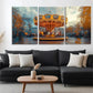 3pcs Vintage Carousel in Autumn Park Perfect Wall Art Set Canvas Framed 40x60cm - High Quality Print 100% Australian Made Wall Canvas Ready to Hang