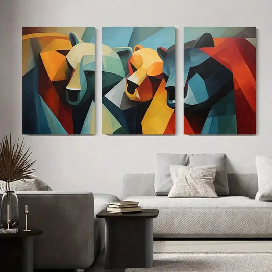 3pcs Modern Abstract Wildlife Bold Colorful Metal Print Ready to Hang Art