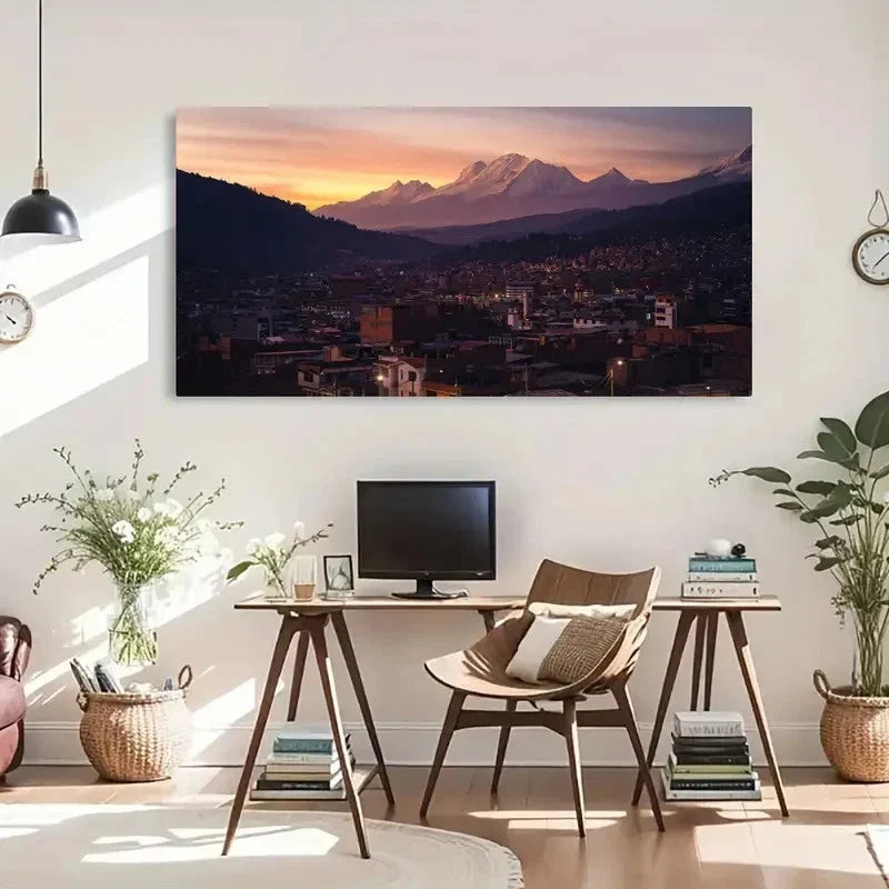Sunset Over Huaraz Peru Wall Art Canvas Office Home Room Framed 120x60cm