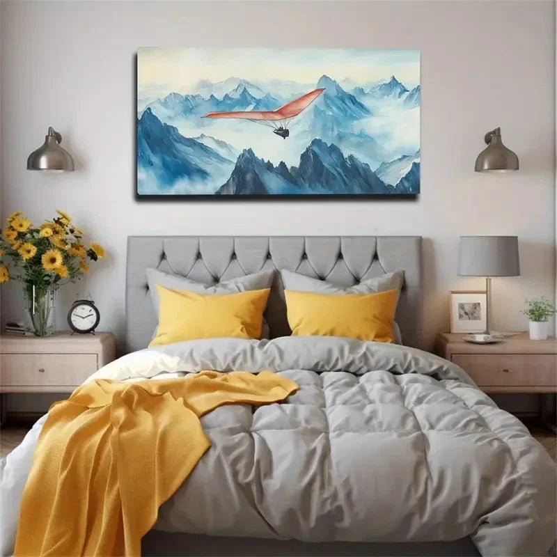 Serene Red Plane Soaring Wall Art Canvas Office Home Room Framed 120x60cm