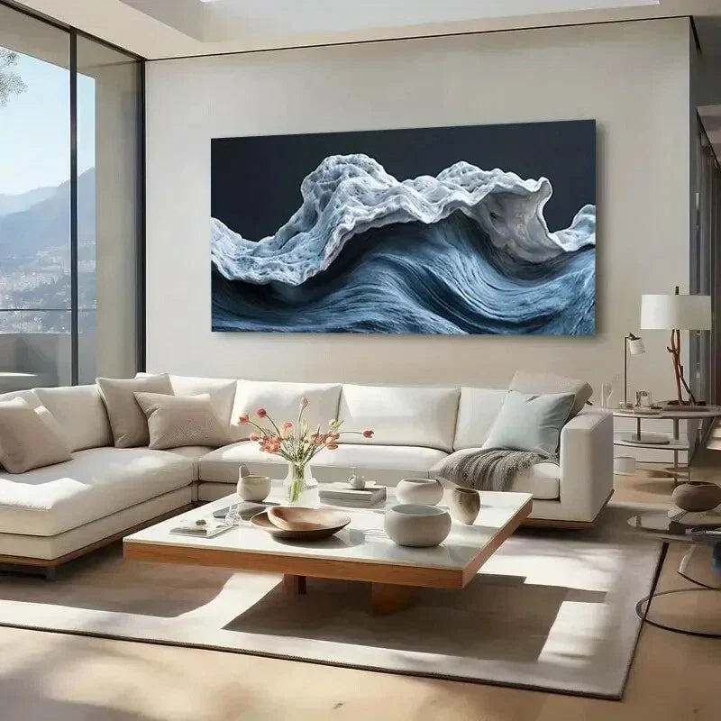 Abstract Blue Wave Wall Art wall canvas office home room framed 120x60cm