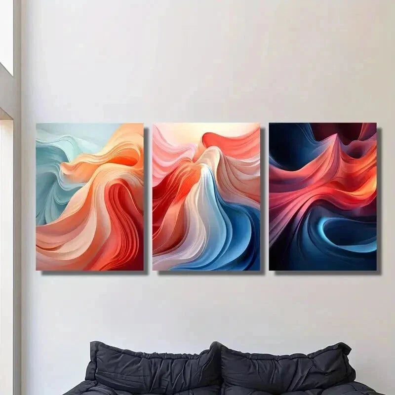 3pcs Floral Designs in Blue Pink and Orange Wall Art Set Canvas Framed 40x60cm - High Quality Print 100% Australian Made Wall Canvas Ready to Hang