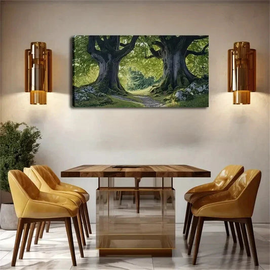 Two Ancient Trees Minimalist Wall Art Canvas Office Home Room Framed 80x45cm
