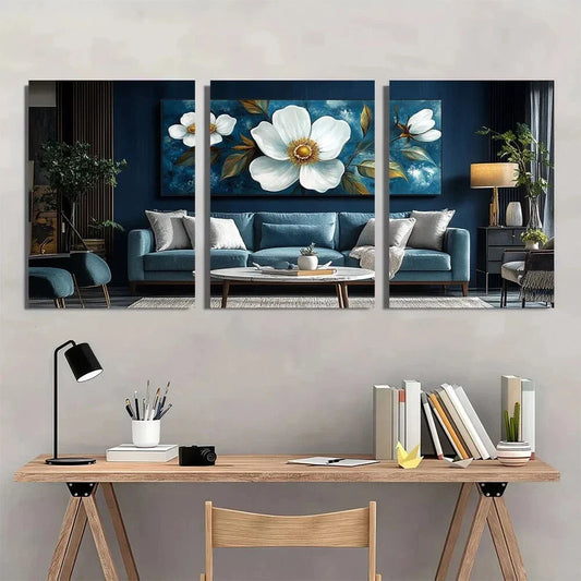 3pcs Bohemian Wildflower Greens & Whites Metal Print Ready to Hang Art
