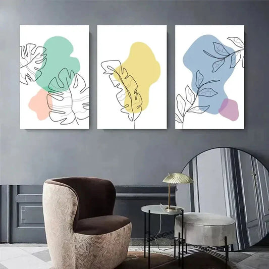 3pcs Soft Colorful Shapes, Minimalist Nature Metal Print Ready to Hang Art