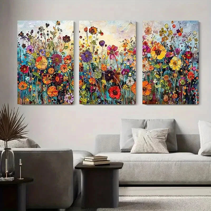 3pcs Vibrant Abstract Floral Bright Colorful Metal Print Ready to Hang Art