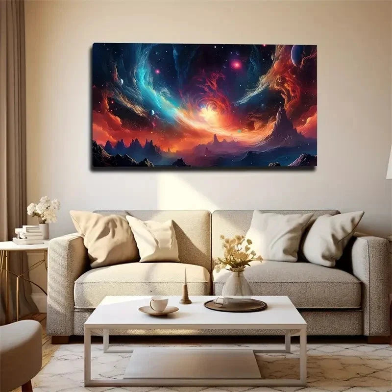 Stars & Nebulae Modern Wall Art Canvas Office Home Room Framed 80x45cm