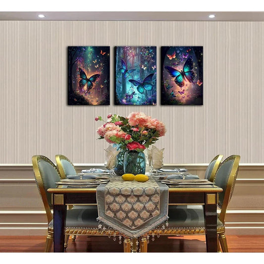 3pcs Butterflies Fantasy forest Metal Print Ready to Hang Art