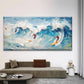 Surfers Riding Ocean Waves Wall Art Canvas Office Home Room Framed 120x60cm