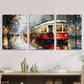 3pcs Colorful Urban Streetcar Painting Tram Metal Print Ready to Hang Art