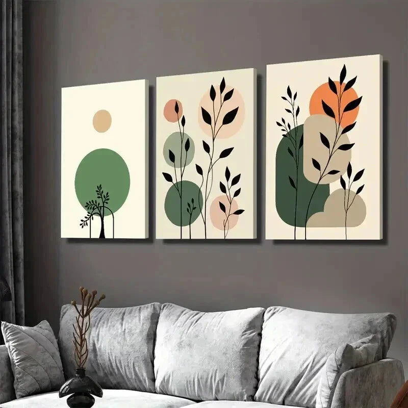 3pcs Modern Abstract Botanical Green Leaf Wall Art Set Canvas Framed 40x60cm - High Quality Print 100% Australian Made Wall Canvas Ready to Hang
