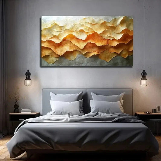 Abstract Yellow Wave Wall Art Canvas Office Home Room Framed 120x60cm